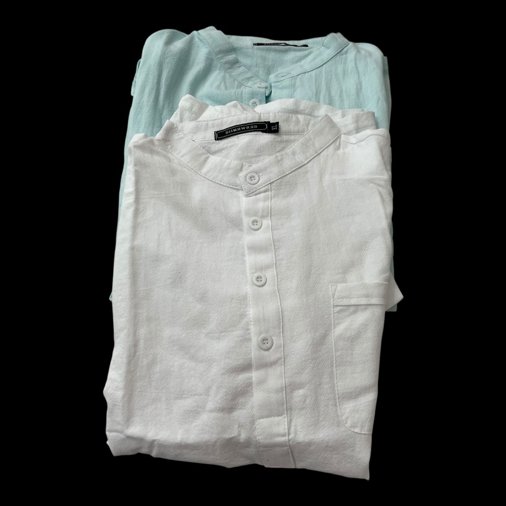 SIIMHWRSD  XL New White and Light Blue Casual Button Down Shirts